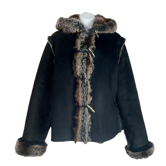 Parkhurst Jackets & Blazers - Vintage Parkhurst Black Faux Fur Trim Winter Hooded Jacket Medium